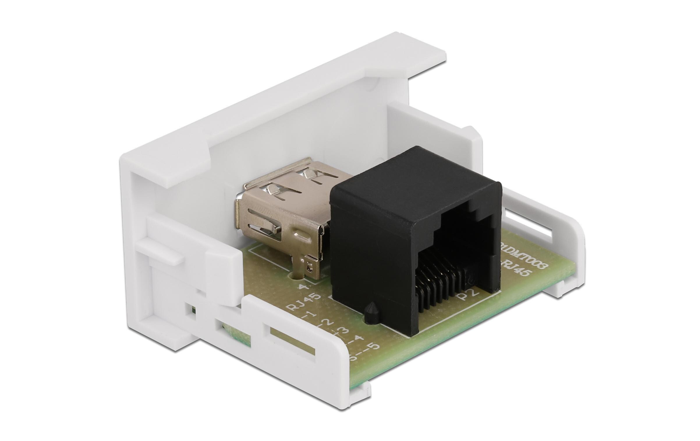 Easy 45 Modul 22.5 x 45 mm RJ45 - USB-A BuchseDelock Easy 45 Modul USB 2.0 Typ-A Buchse zu RJ45 Buchse 22.5 x 45 mm