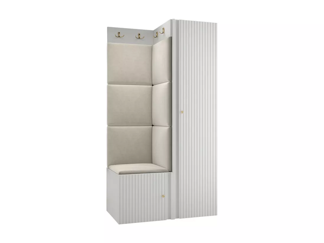 Meuble d'entrée Hartford 390, 186x82x46cm, Brun clair|Blanc, MDF|Stratifié|Tapisserie