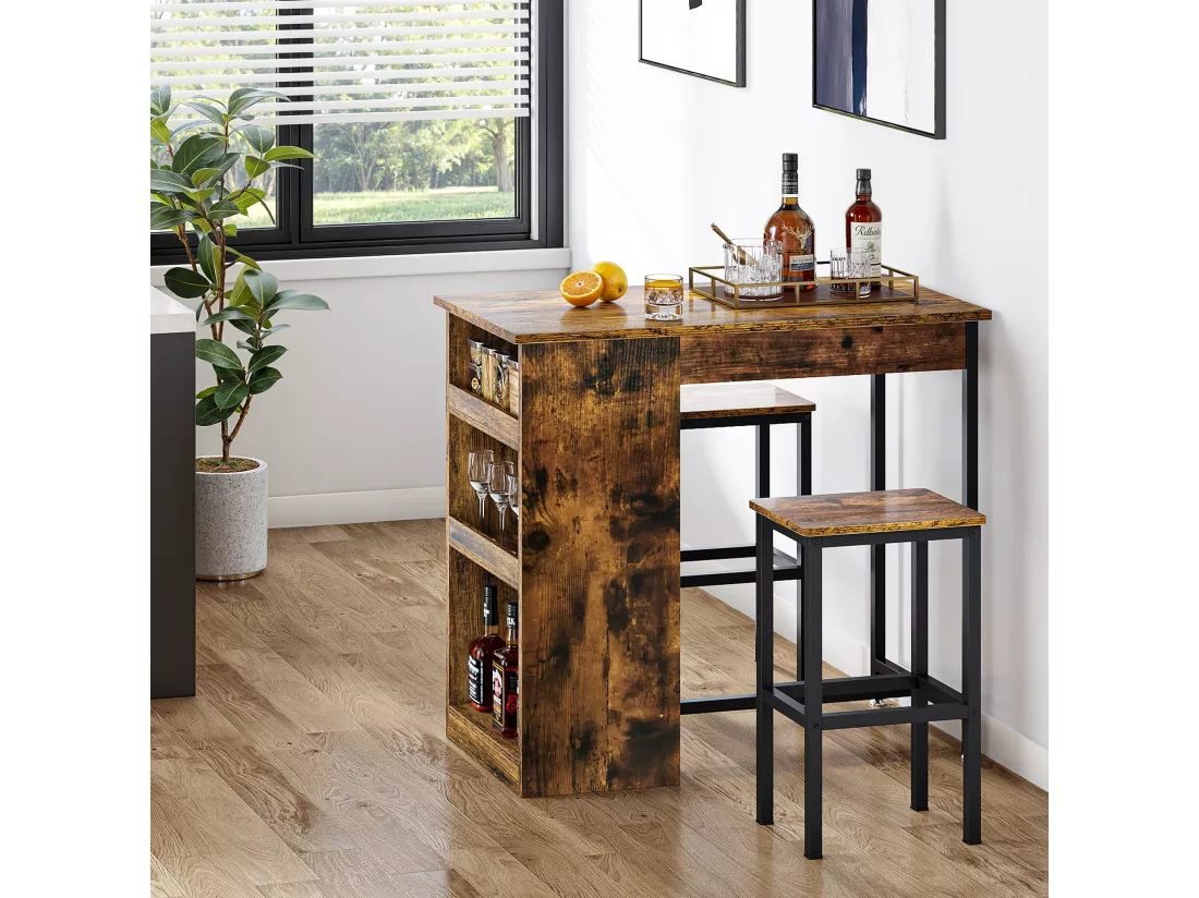 YITAHOME Table tabourets de Bar, Marron Vintage, 91 x 90 cm