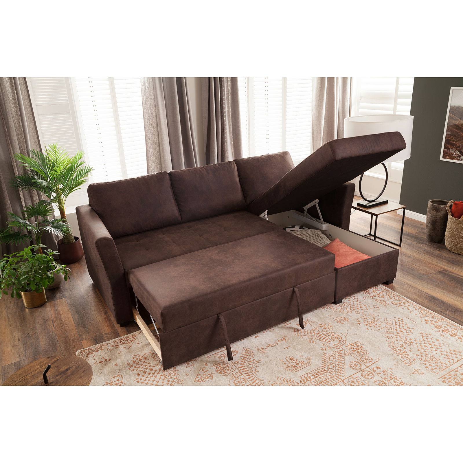 Ecksofa - brown - Microfaser - Liegefunktion