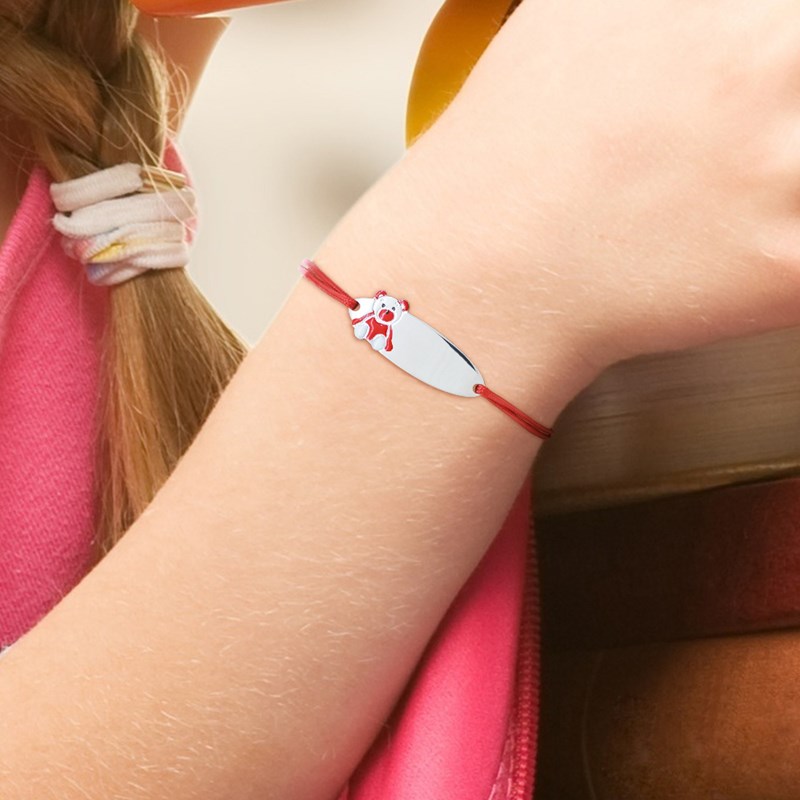 Bracelet GOURMETTE OURSON - Nylon rouge - Argent 925