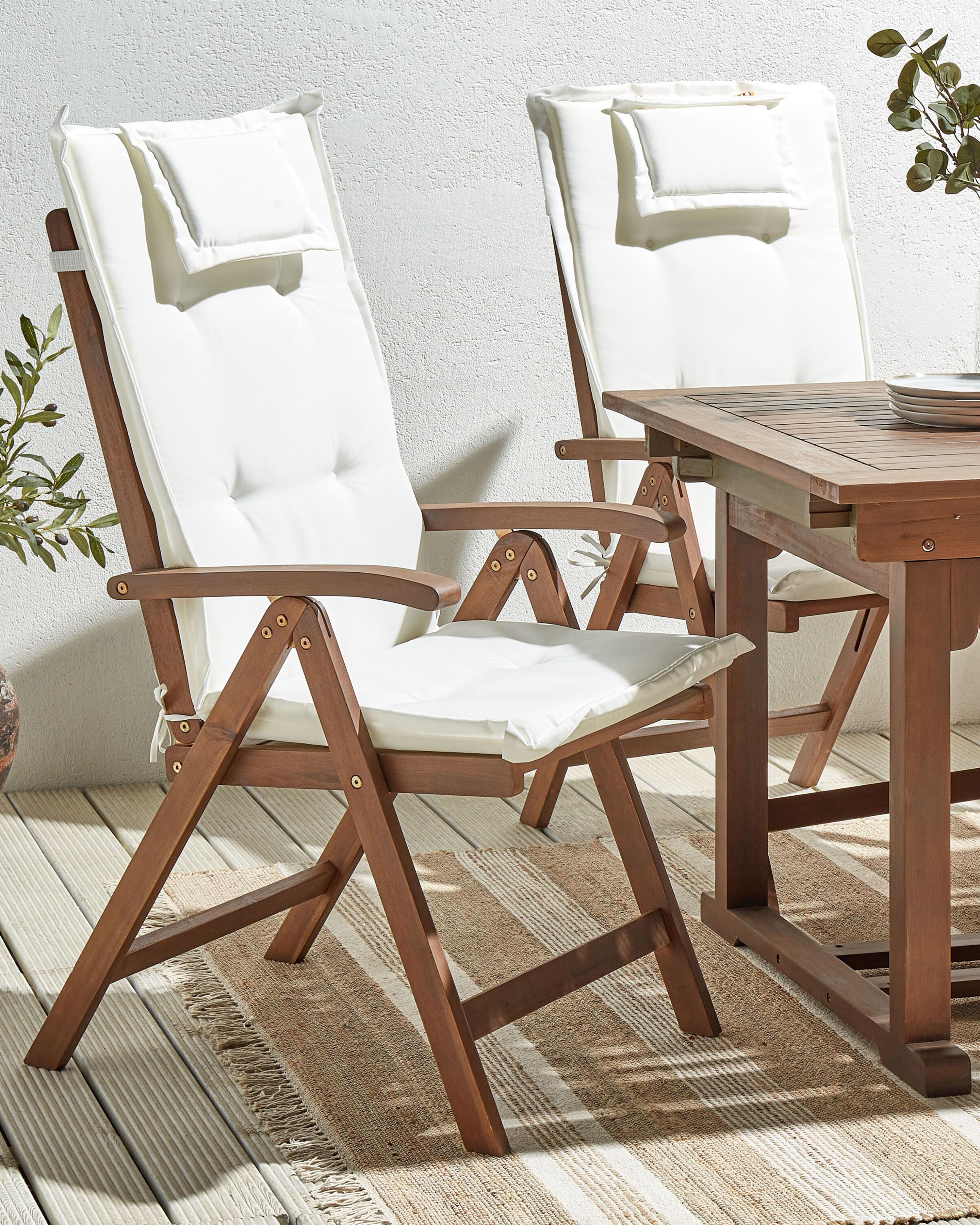 Set van 2 stoelen met zitkussen AMANTEA Acaciahout Gebroken wit