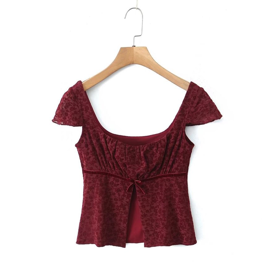 Trisica - Crop top met vierkante hals, kanten split en kapmouwtjes