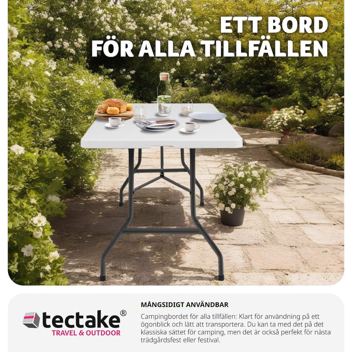 Campingbord sammenleggbart - 183x76x74cm - hvit
