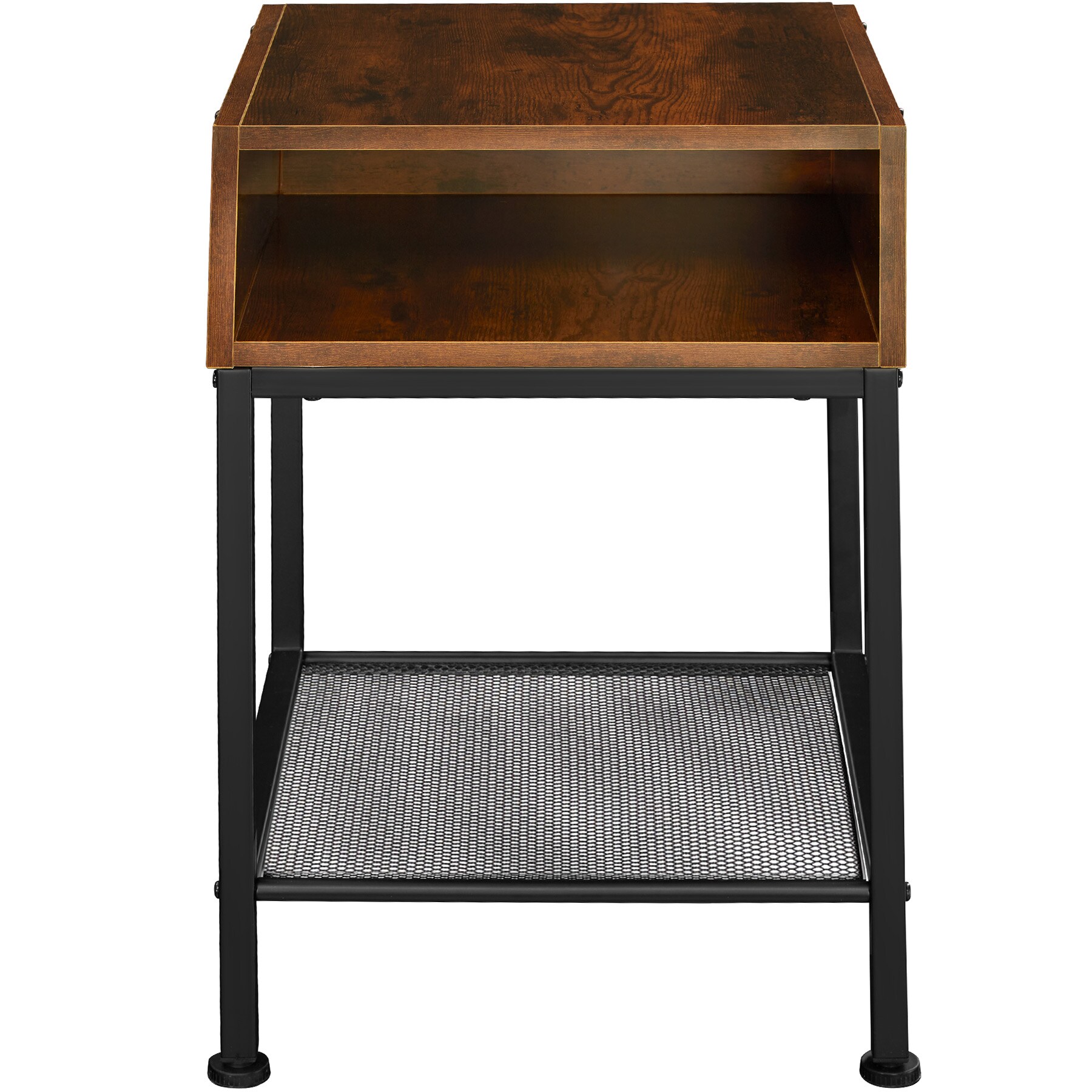 tectake® Nachttisch, Industrial Style, mit offenem Fach und Gitterablage, 40,5 x 40,5 x 59 cm