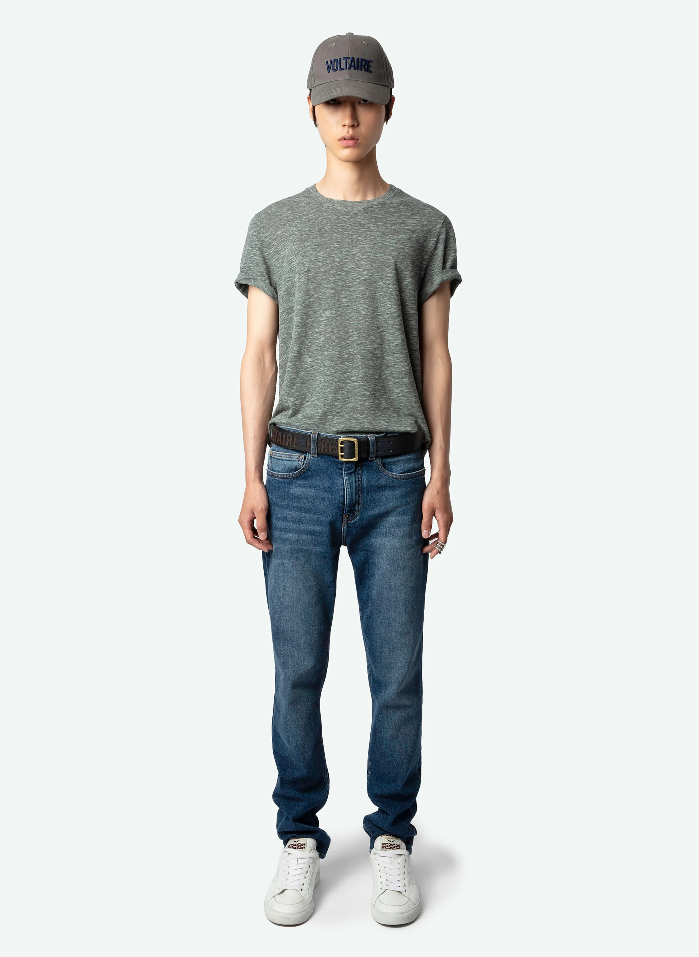TOMMY - Tee-shirt col rond droit en coton mélangé | Bleu