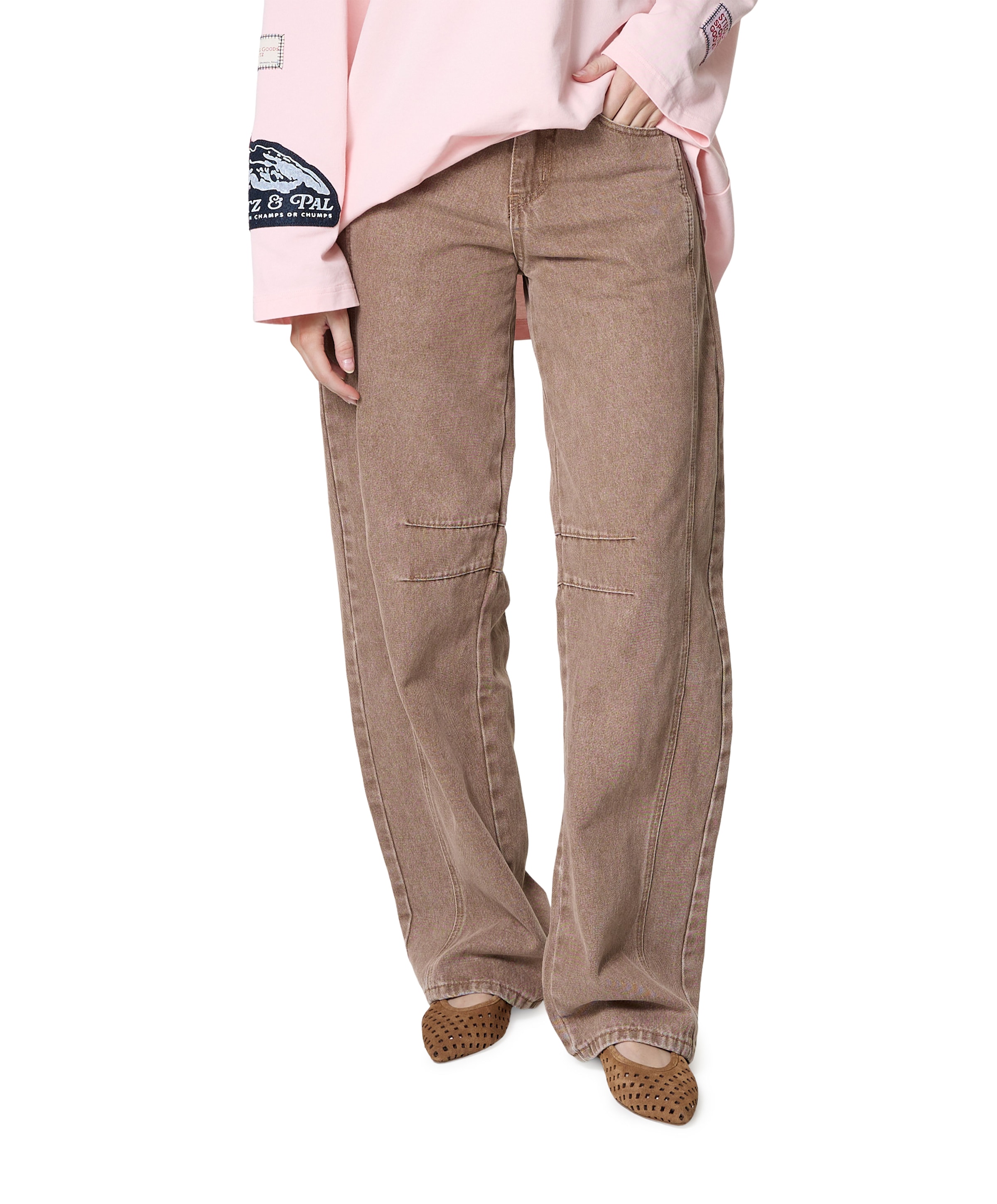 Haute L'Amitié Drew Barrel Panel Tall Camel dames jeans beige