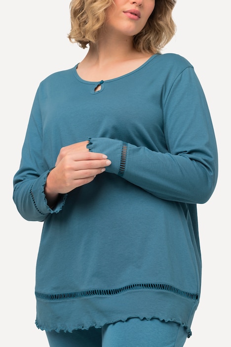 Pyjama, Hohlsaum, Wellenkanten, Rundhals, Langarm