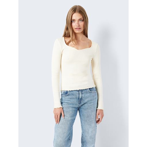 Noisy May Anna Heart Bluse, Pearled Ivory, L