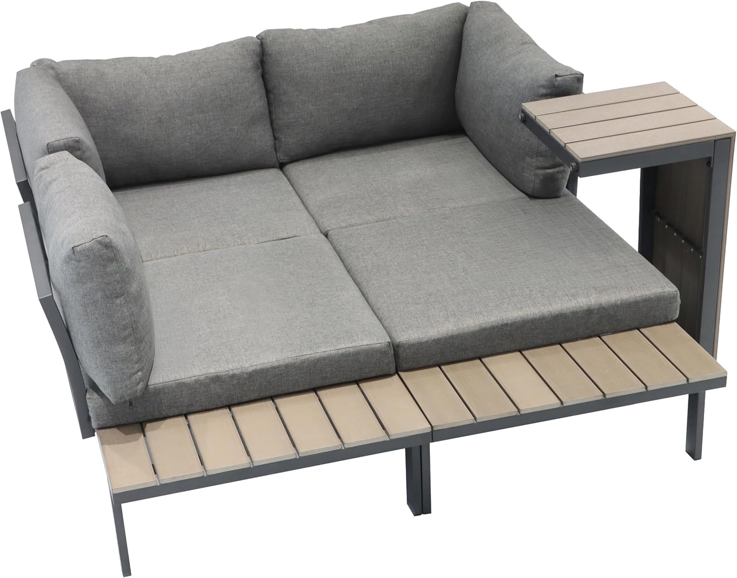 Koll Living Premium Lounge Set Calea – Modulares Gartenmöbel Set in Holzoptik – 3-TLG. Outdoor Sitzgruppe mit 2 Sofas, Tisch & Kissen – Wetterfest für Terrasse & Balkon - Exra Dicke Kissen