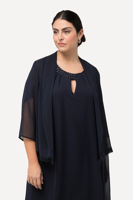 Chiffonjacke, Oversized, Schalkragen, 3/4-Arm