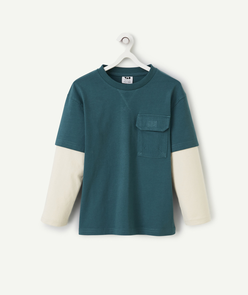 T-SHIRT 2 EN 1 GARÇON EN COTON BIO VERT ET BEIGE
