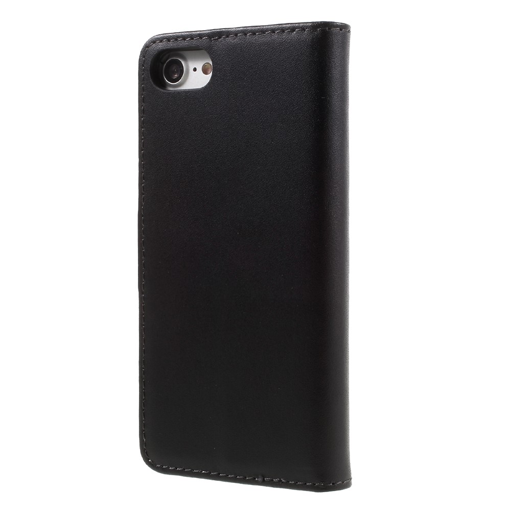 iPhone SE (2022/2020) / 8 / 7 Echtleder Tasche Flip Cover mit Karten Etui - Schwarz