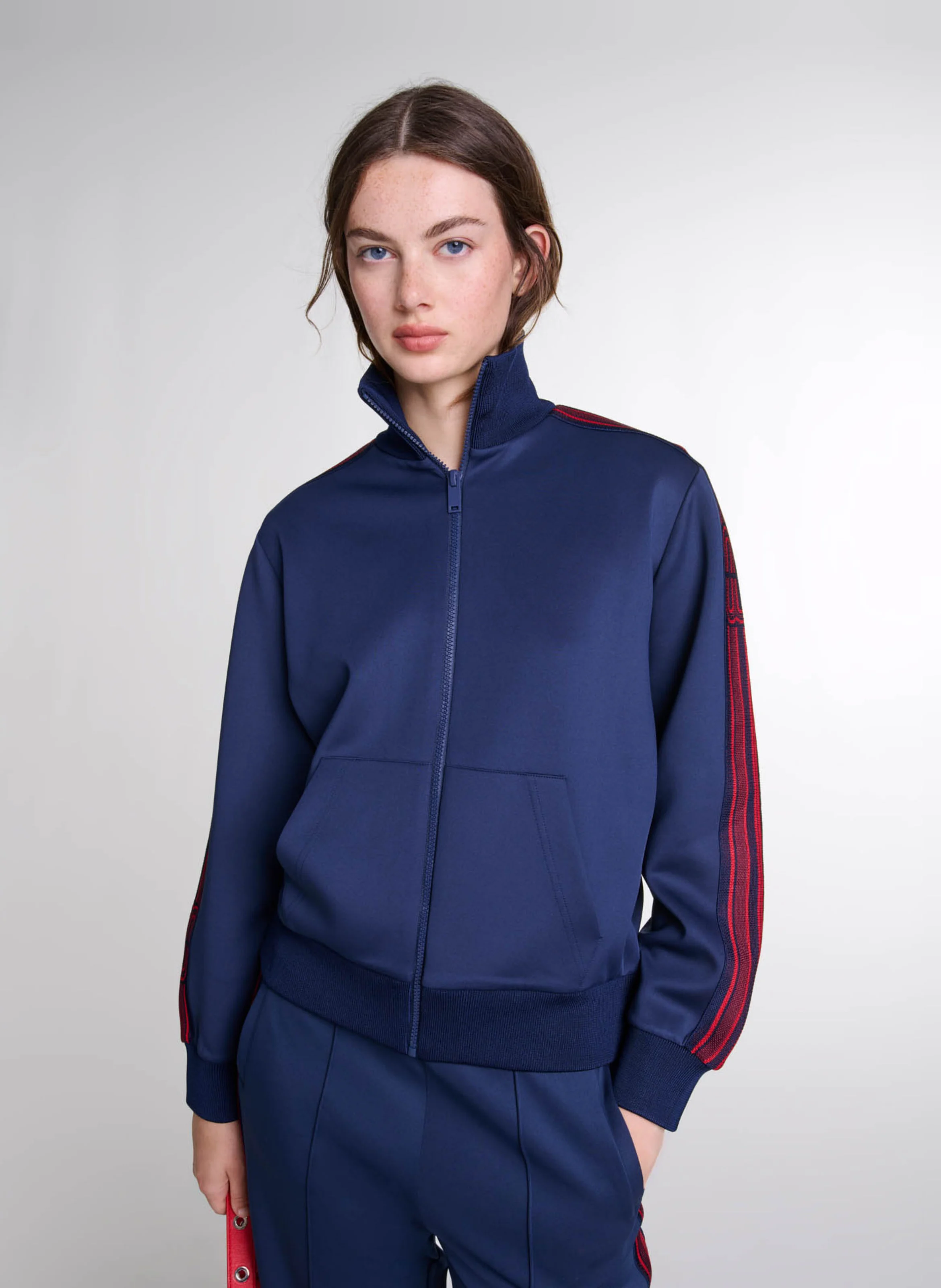 Sweat zippé à bandes | Bleu
