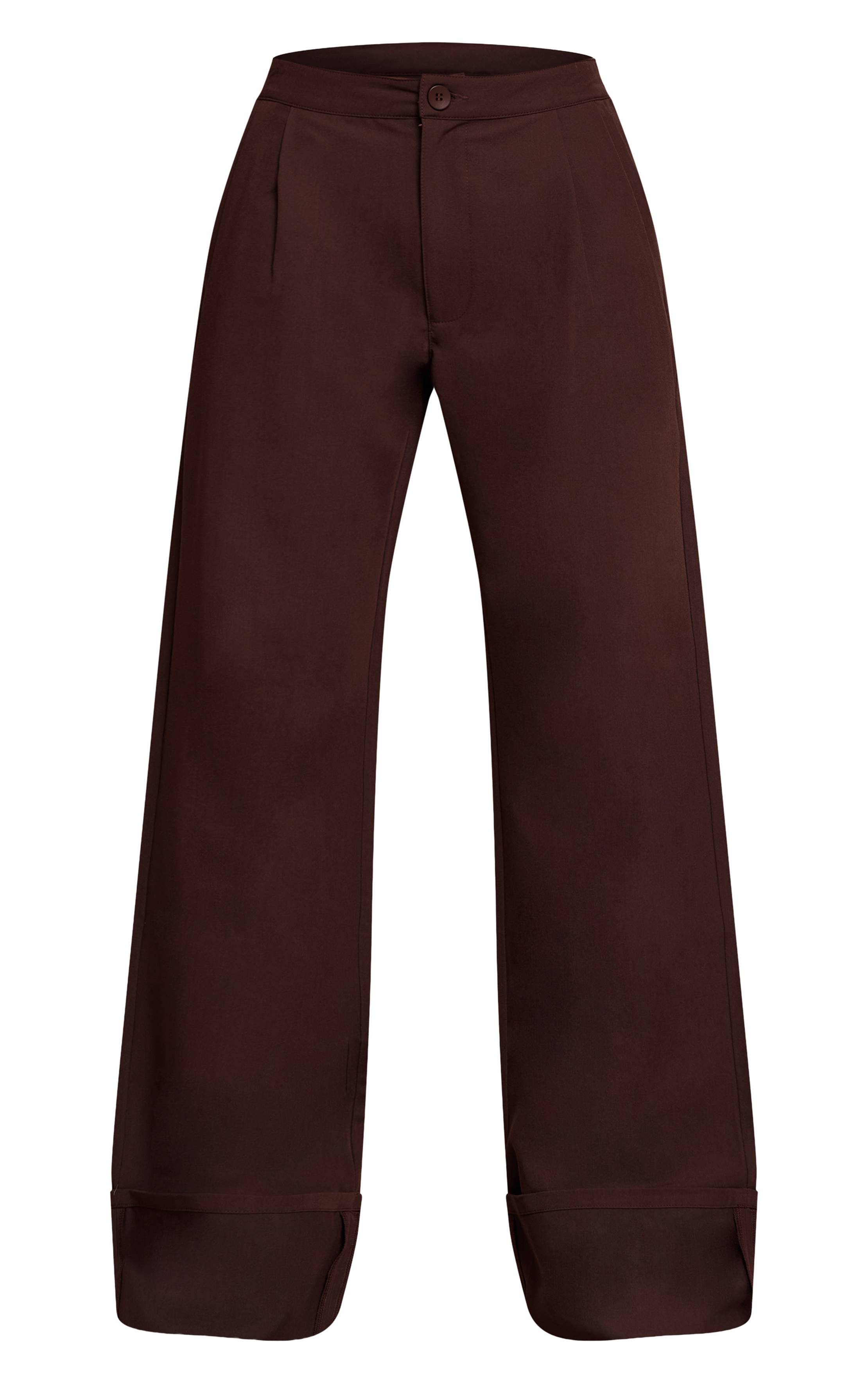 Dark Chocolate Pantalon Large Plissé Ajusté En Tissu Tissé