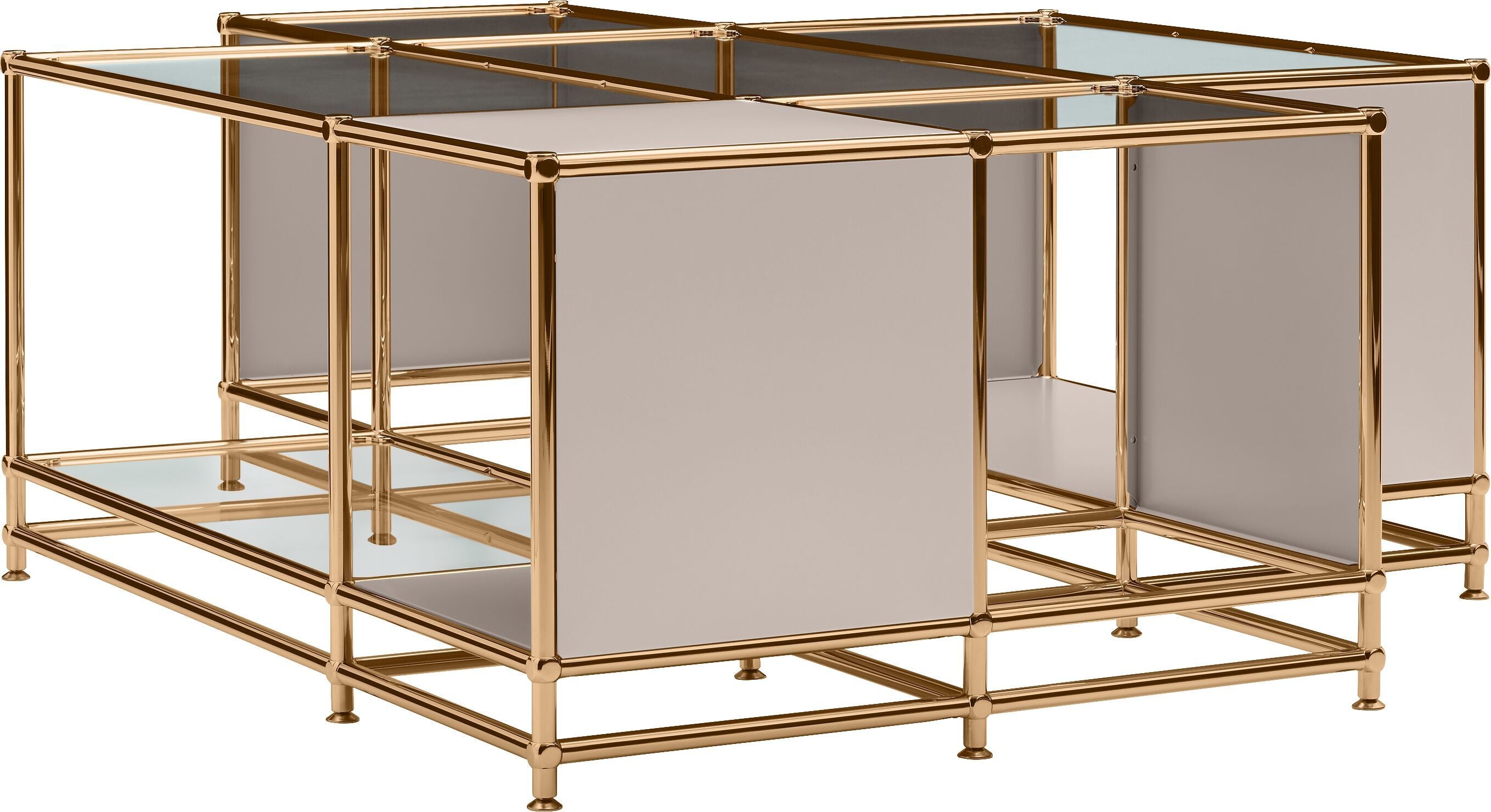FLEXCUBE_Salontisch_Glas_taup/kupfer_152 - Taupe / B: 152.5 cm x T: 115.0 cm x H: 49.0 cm