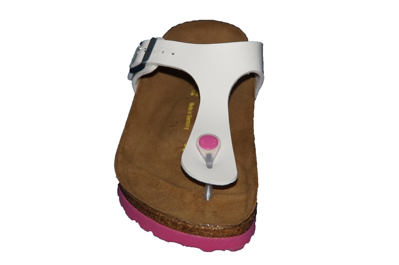 Birkenstock Gizeh Smal Wit-Lak roze zool