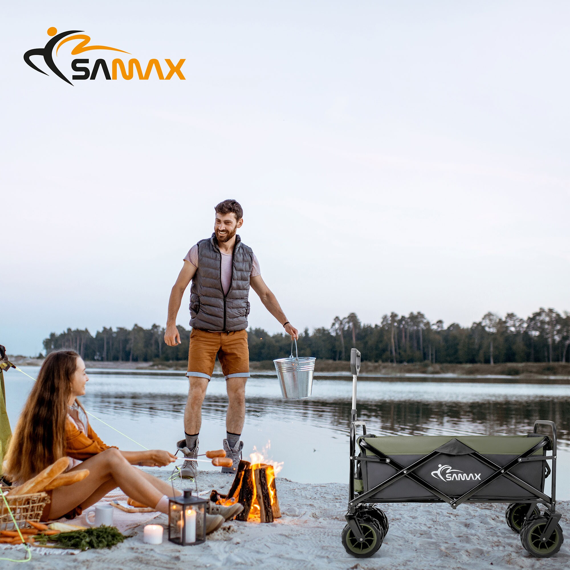 SAMAX Faltbarer Bollerwagen Offroad Camping Edition bis 200 kg - Schwarz / Matcha Grün