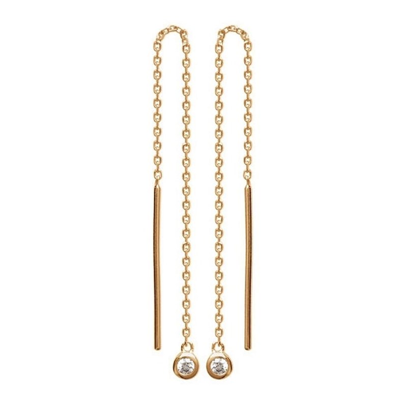 Boucles d'oreilles traversantes chaînes oxyde de zirconium rond tombant Plaqué or 750 3 microns