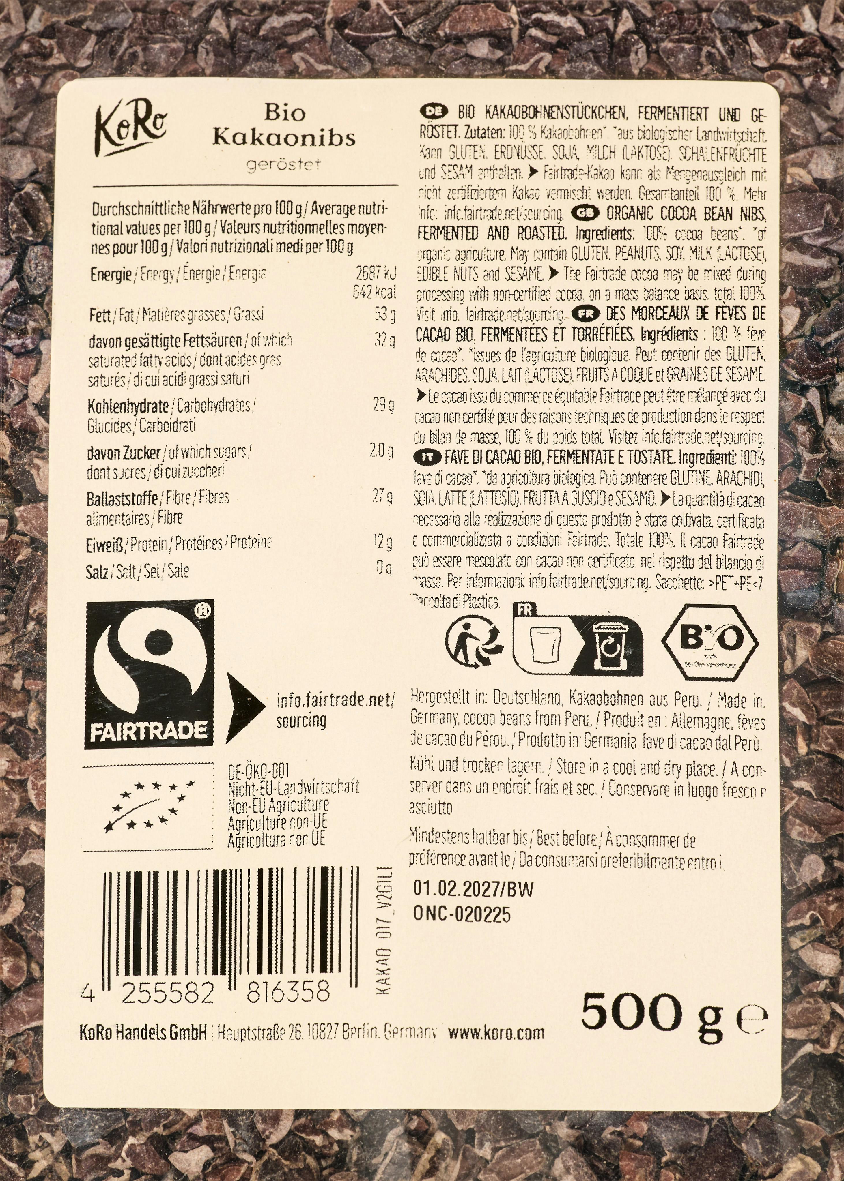 Bio Fairtrade Kakaonibs 500 g