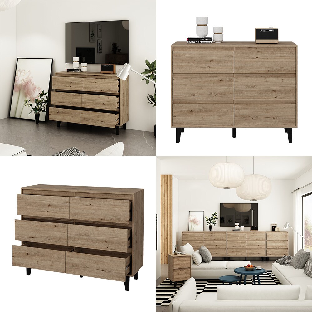 Vicco Sideboard Bahia Eiche 120 x 92 cm mit 6 Schubladen