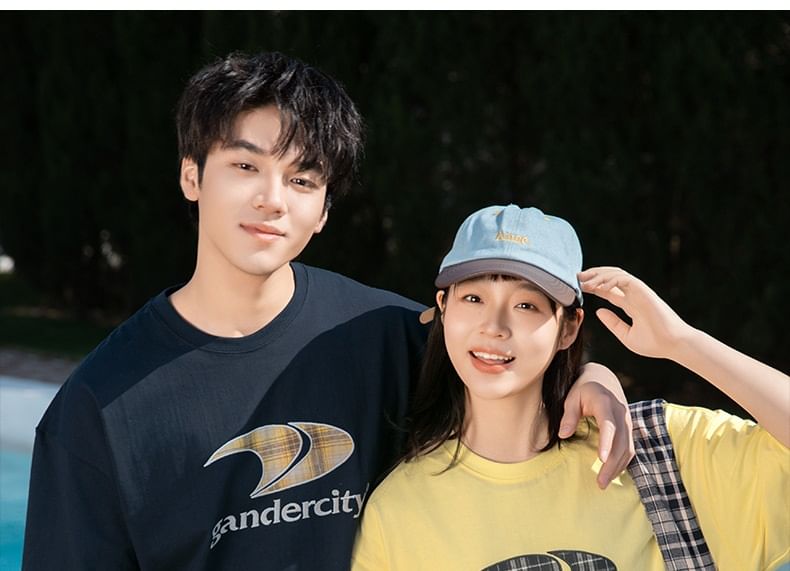 Really Point - Koppel bijpassende korte mouwen ronde hals drop shoulder letter geborduurd oversized T-shirt