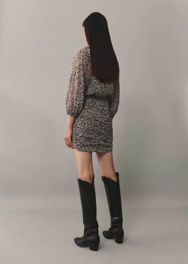 MANGO Leopard print draped dress Brown