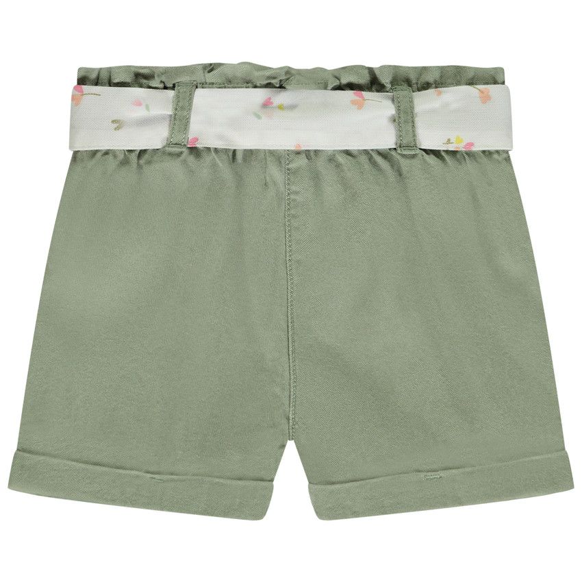 Short en toile avec ceinture à nouer pour bébé fille - Vert