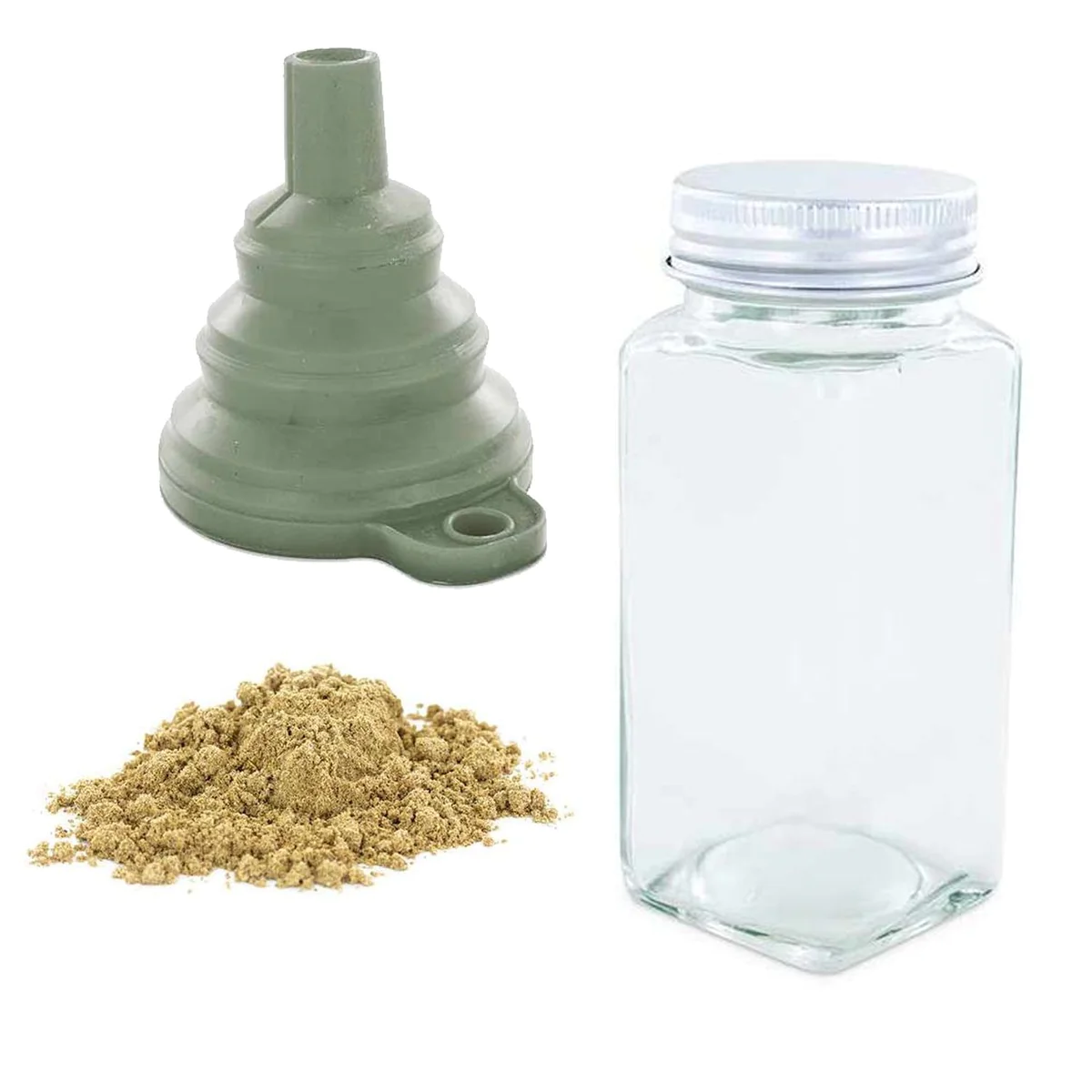 Flacon à épices poudreur + entonnoir + cardamome verte moulue 50 g Aro