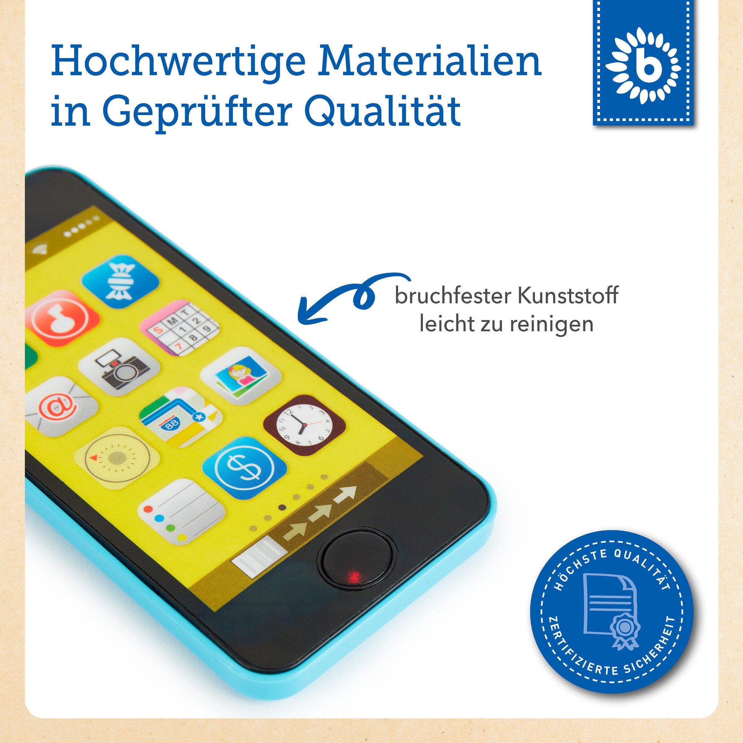 Bieco Lernspaß Kinder Smartphone mit 40 Sounds Blau