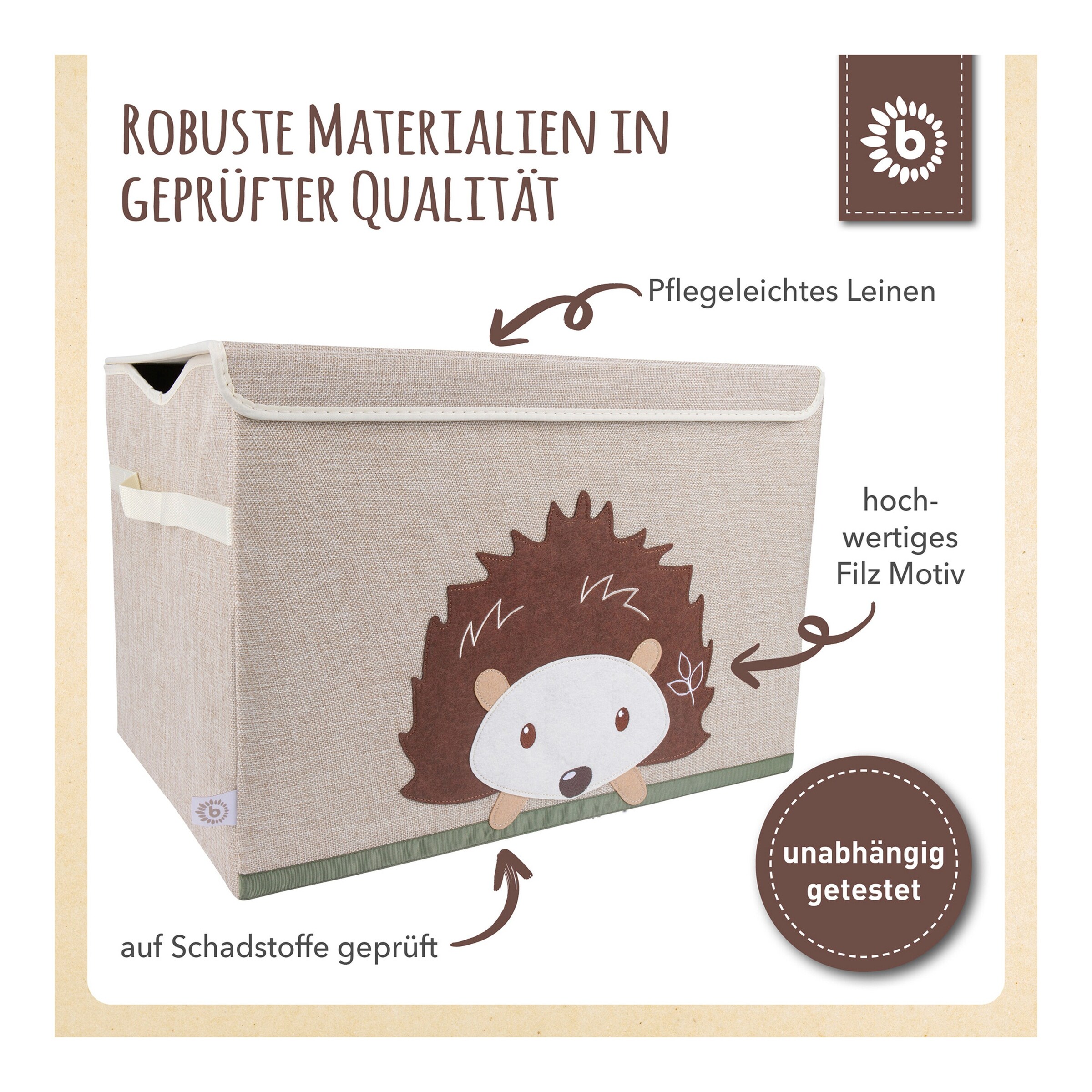 Bieco Aufbewahrungskiste 36x51x36 cm Igel / beige / braun
