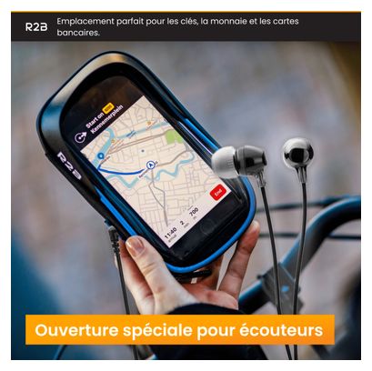 Support et Protection Smartphone Etanche Pour vélo R2B Rotation à 360 Degrés Noir/Bleu