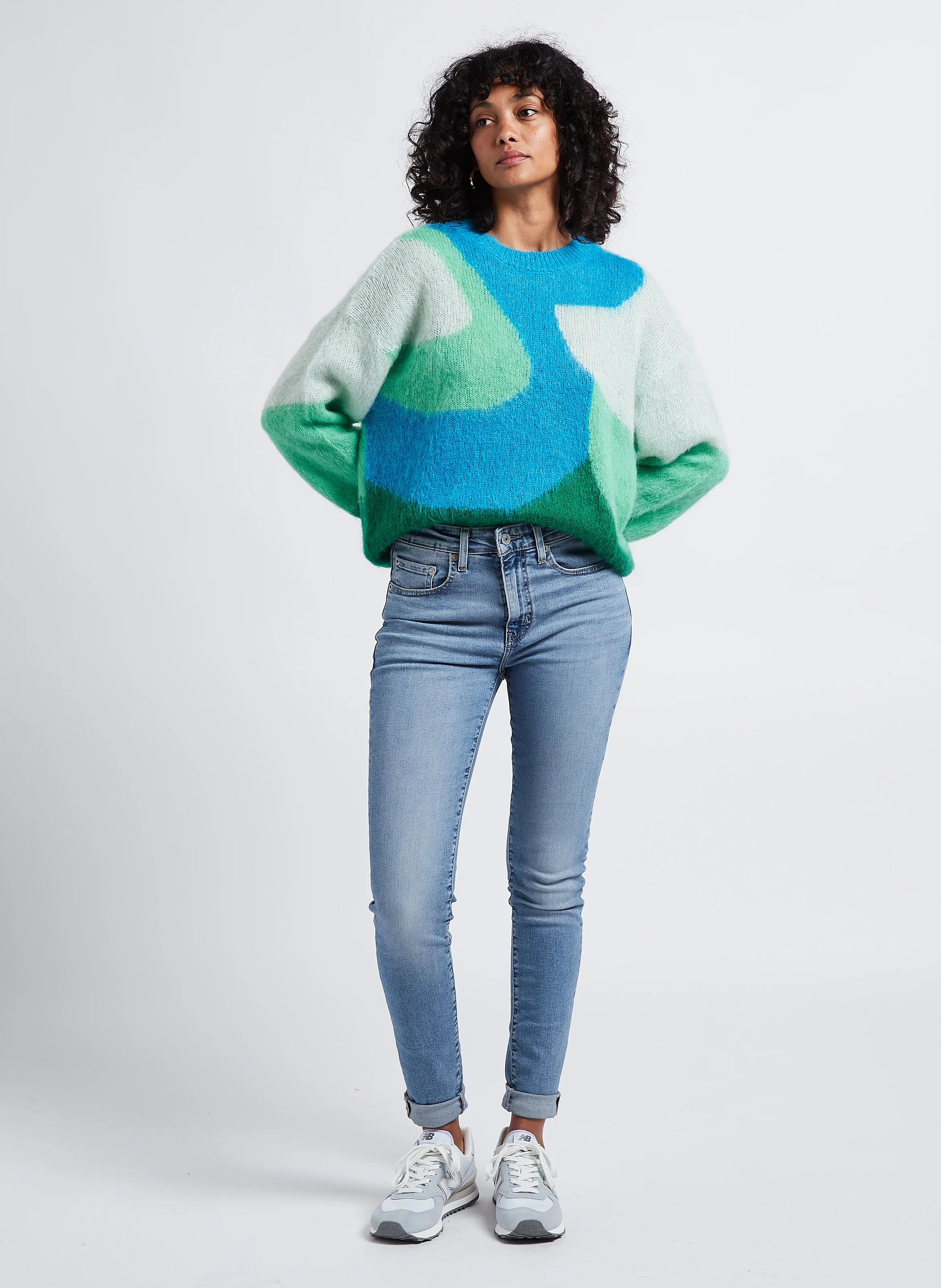 OVIEDO - Pull col rond jacquard en maille mélangée | Vert