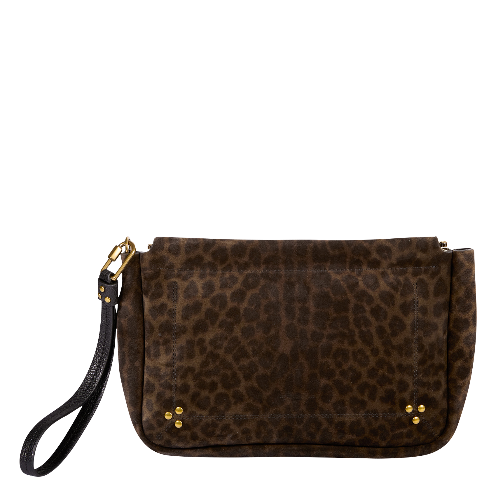 CLAP L - Pochette imprimée léopard en cuir | Kaki