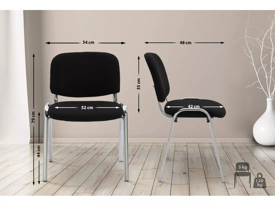 Chaise de salle à manger - Tissu & Métal chromé - Noir - Ken