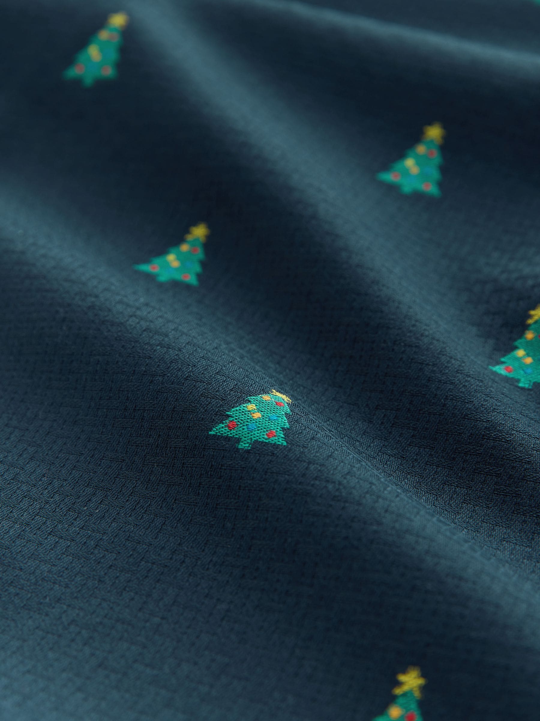 Groene bomenprint - 100% katoenen geborduurd overhemd met lange mouwen voor Kerstmis