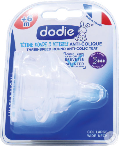 Dodie Tétine Evolution+ Col Large +6 Mois 3 Vitesses Silicone Débit 3 x2