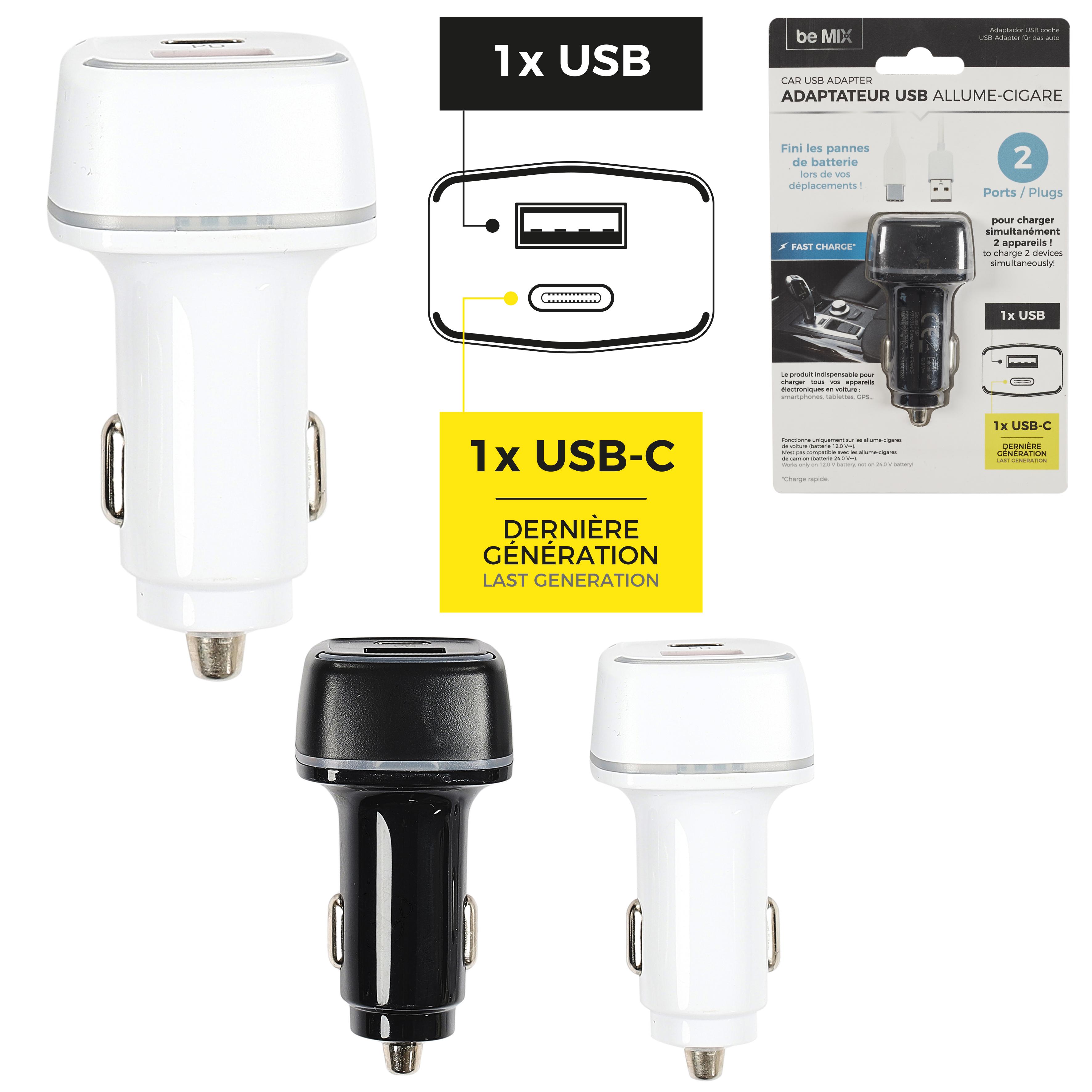 CHARGEUR VOITURE PORT USB ET PORT TYPE C