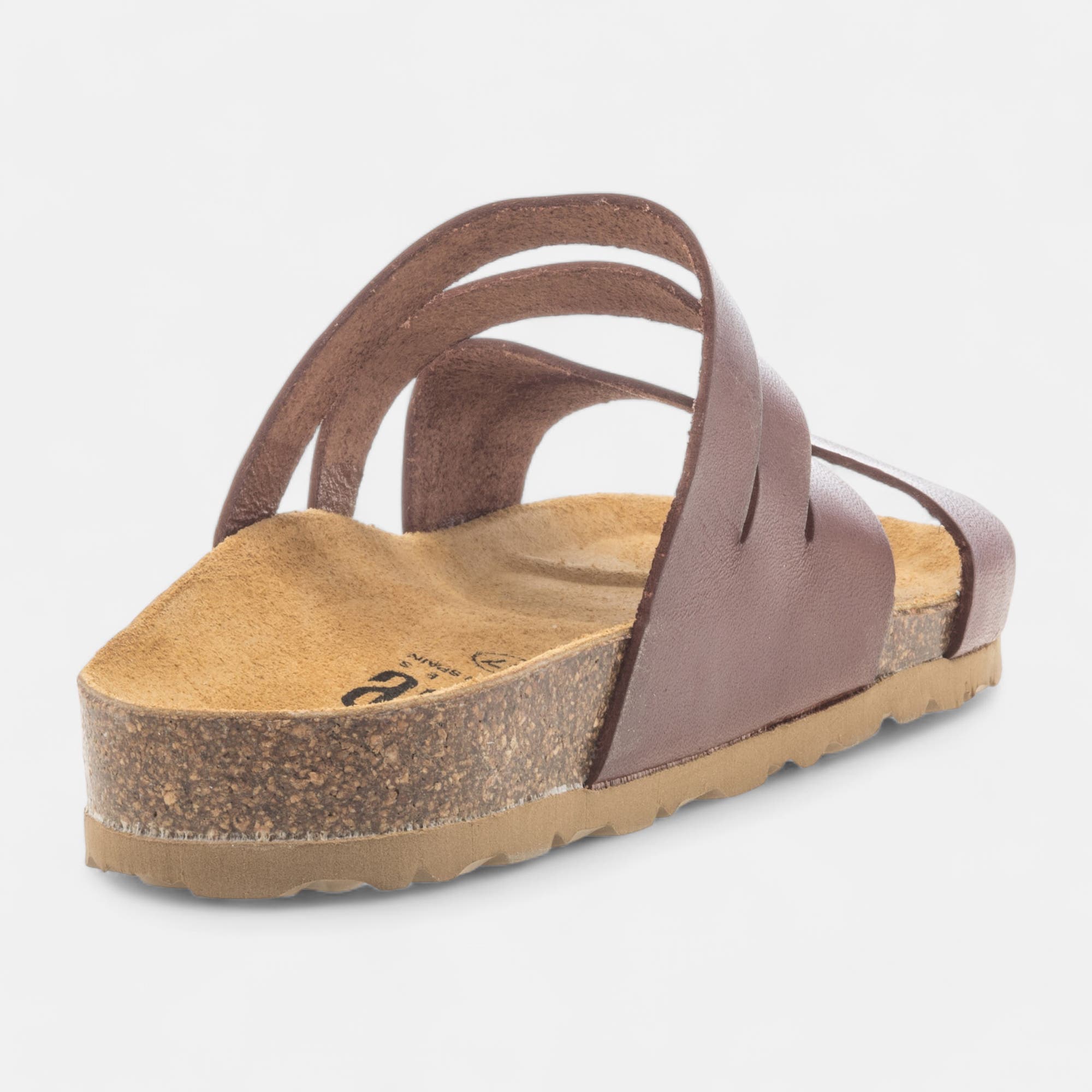 Mules semelle liège Femme en cuir cognac