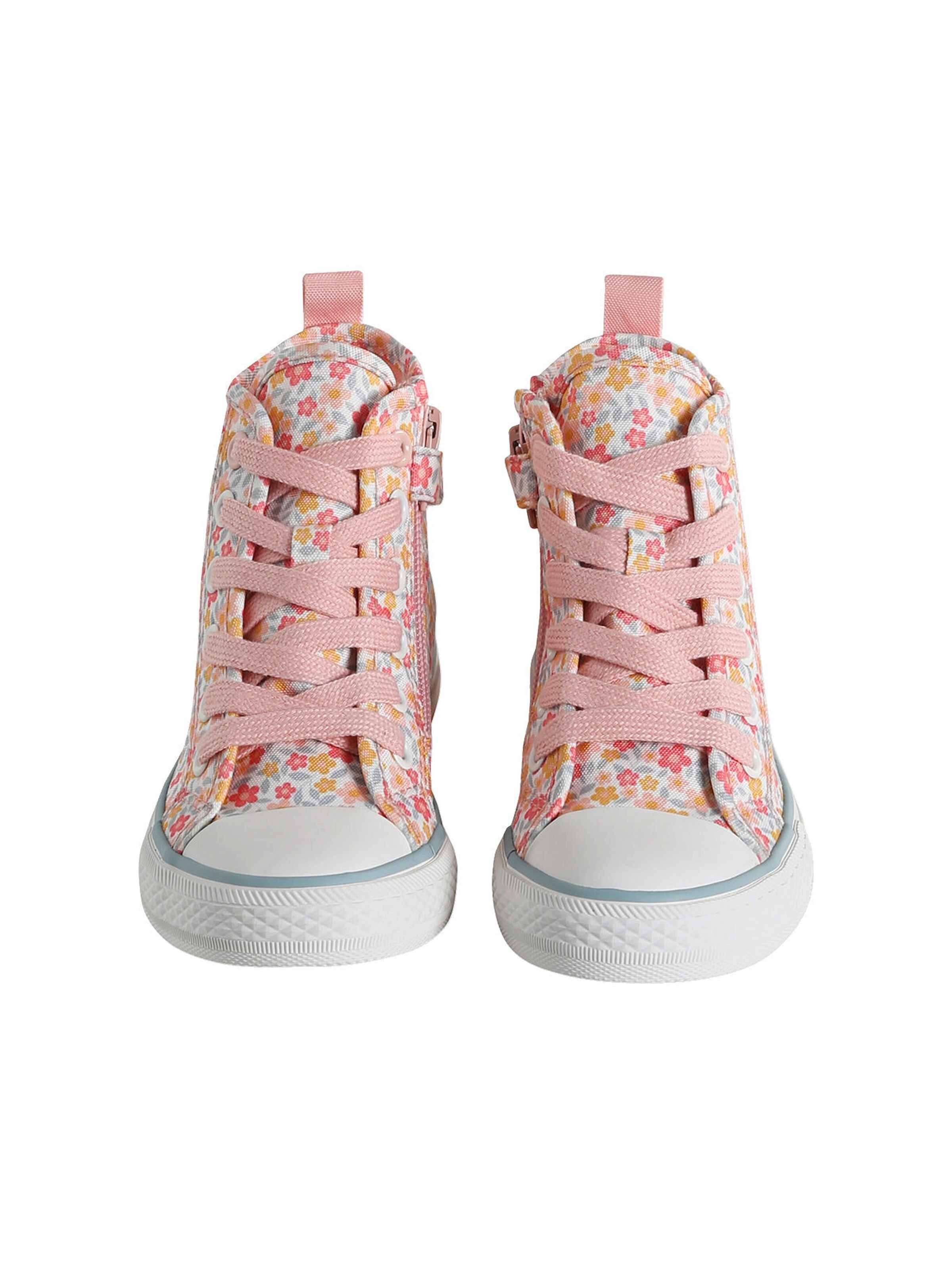 Vertbaudet Kinder High-Sneakers mit Reißverschluss und Anziehtrick weiß bedruckt
