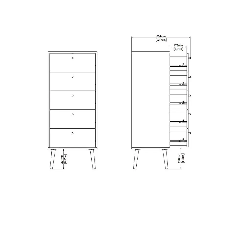 Hioshop Bodo kommode 5 lades wit