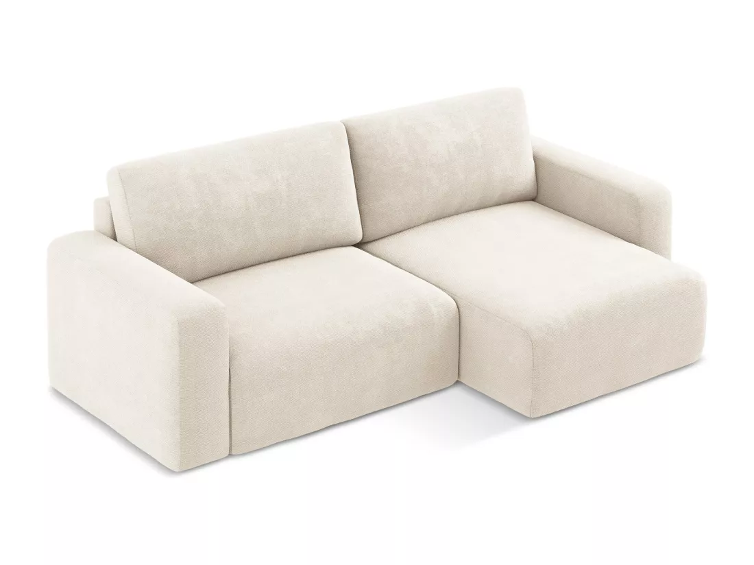 Canapé d’angle 3 places droit convertible en Chenille - beige clair - KONA