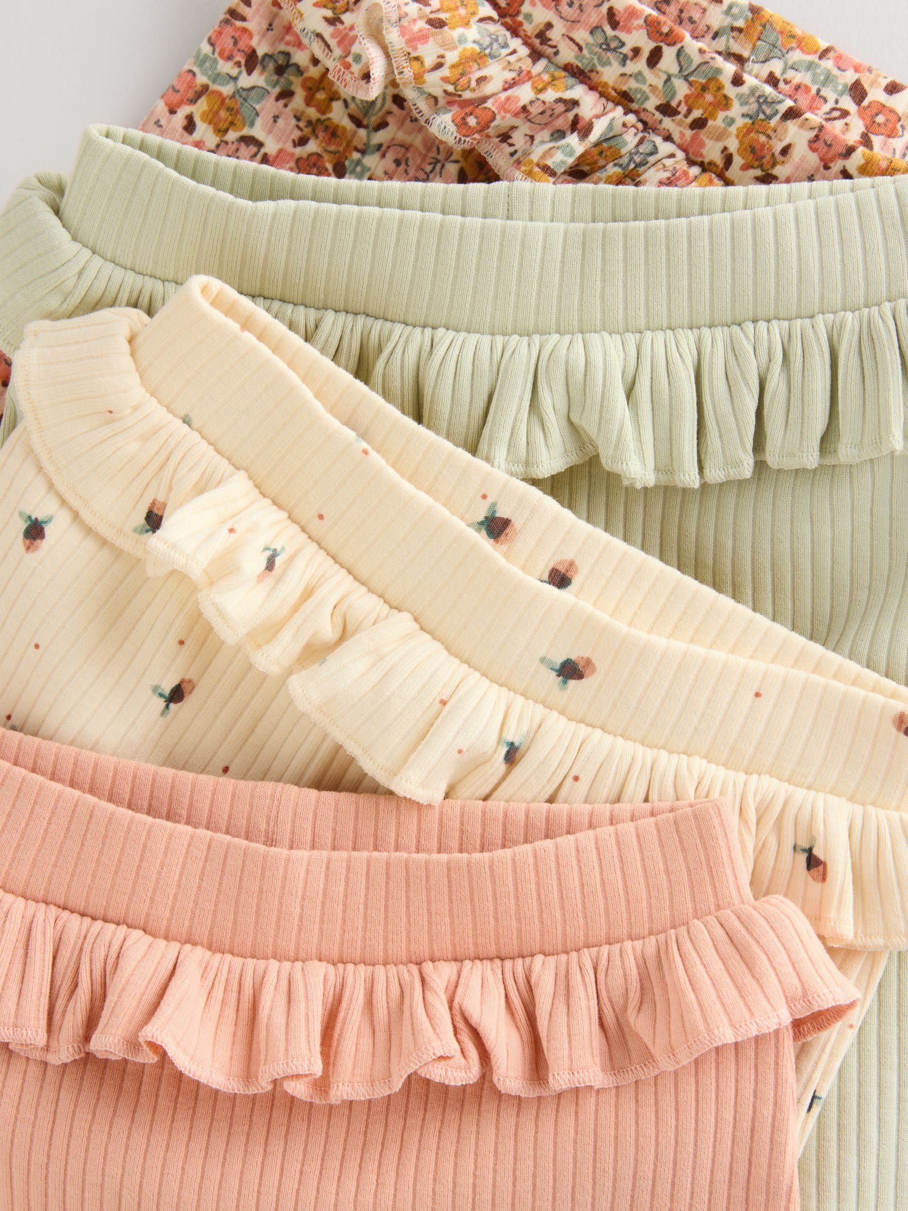 Saliegroen/koraal/fijne print - Verpakking van 4 babyleggings (0 mnd -2 jr)