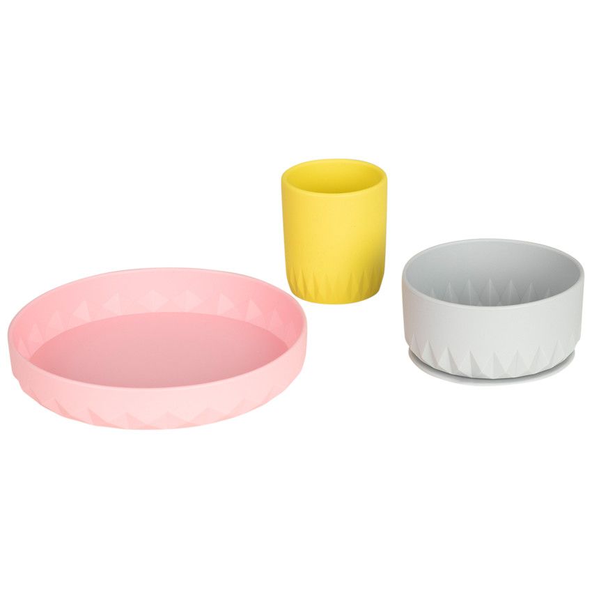 Set repas en silicone Origami 3pcs - Rose - Ecru