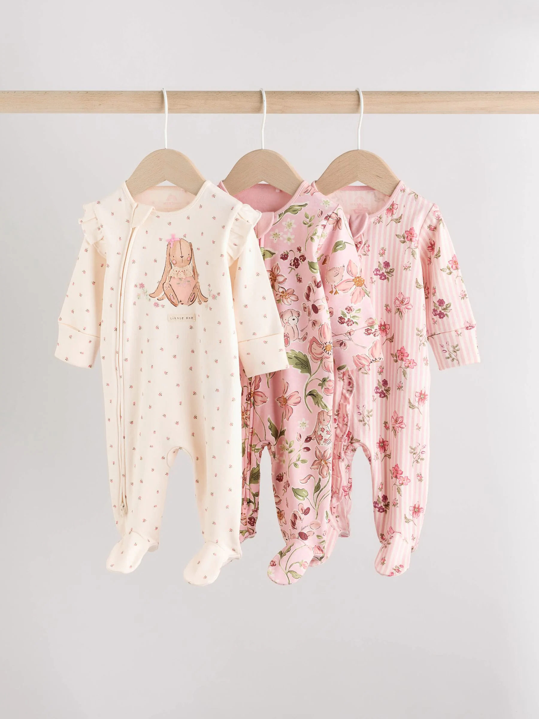 Roze - Verpakking van 3 babypyjama's met tweewegrits (0-2jr)