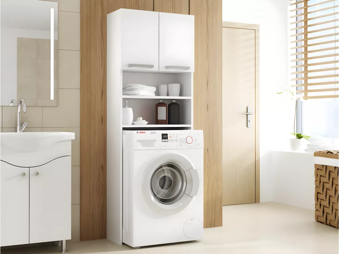 COMO - Meuble pour machine à laver - 64x183x30cm - Rangement espace buanderie lave linge salle de bains - Style moderne