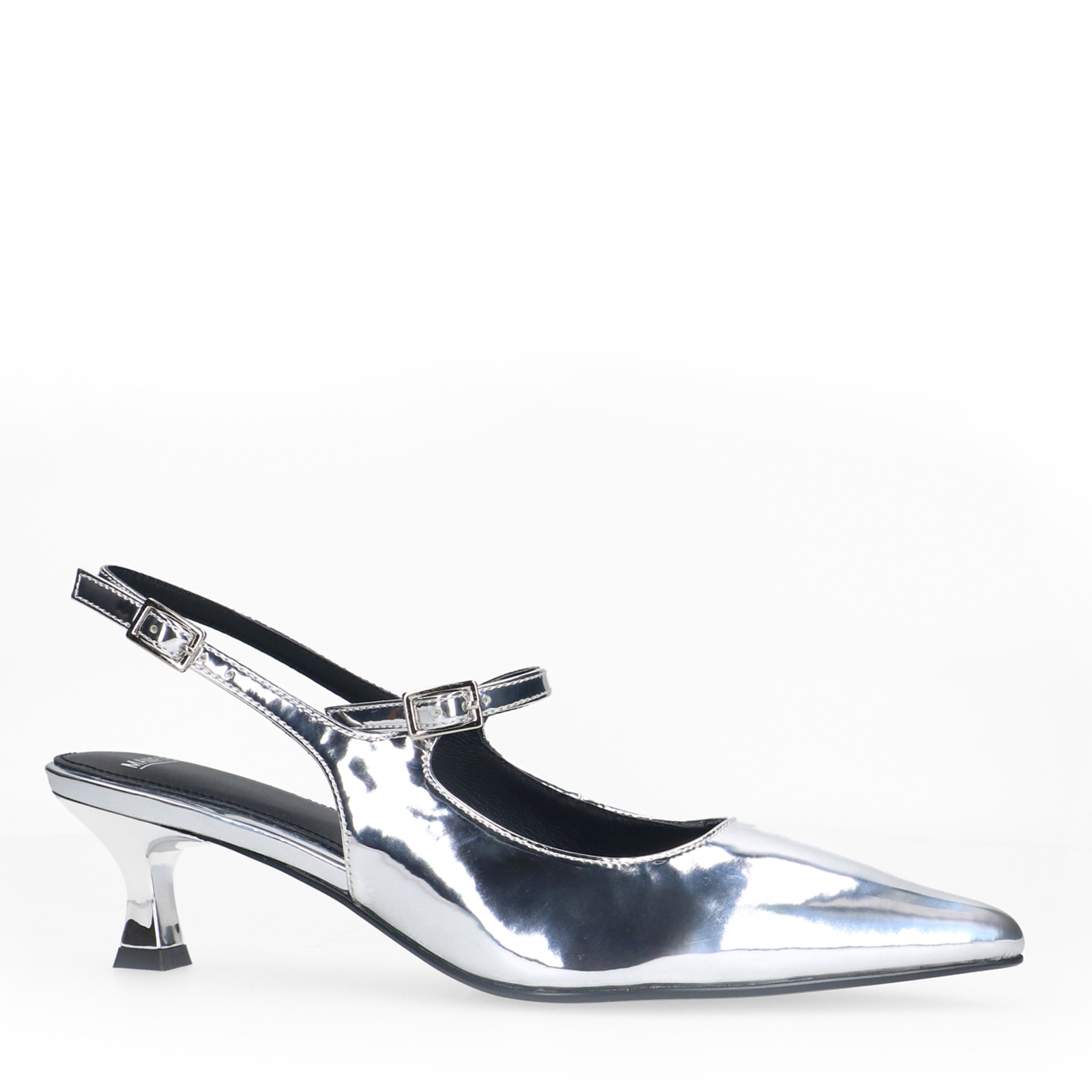 Zilveren lak slingbacks