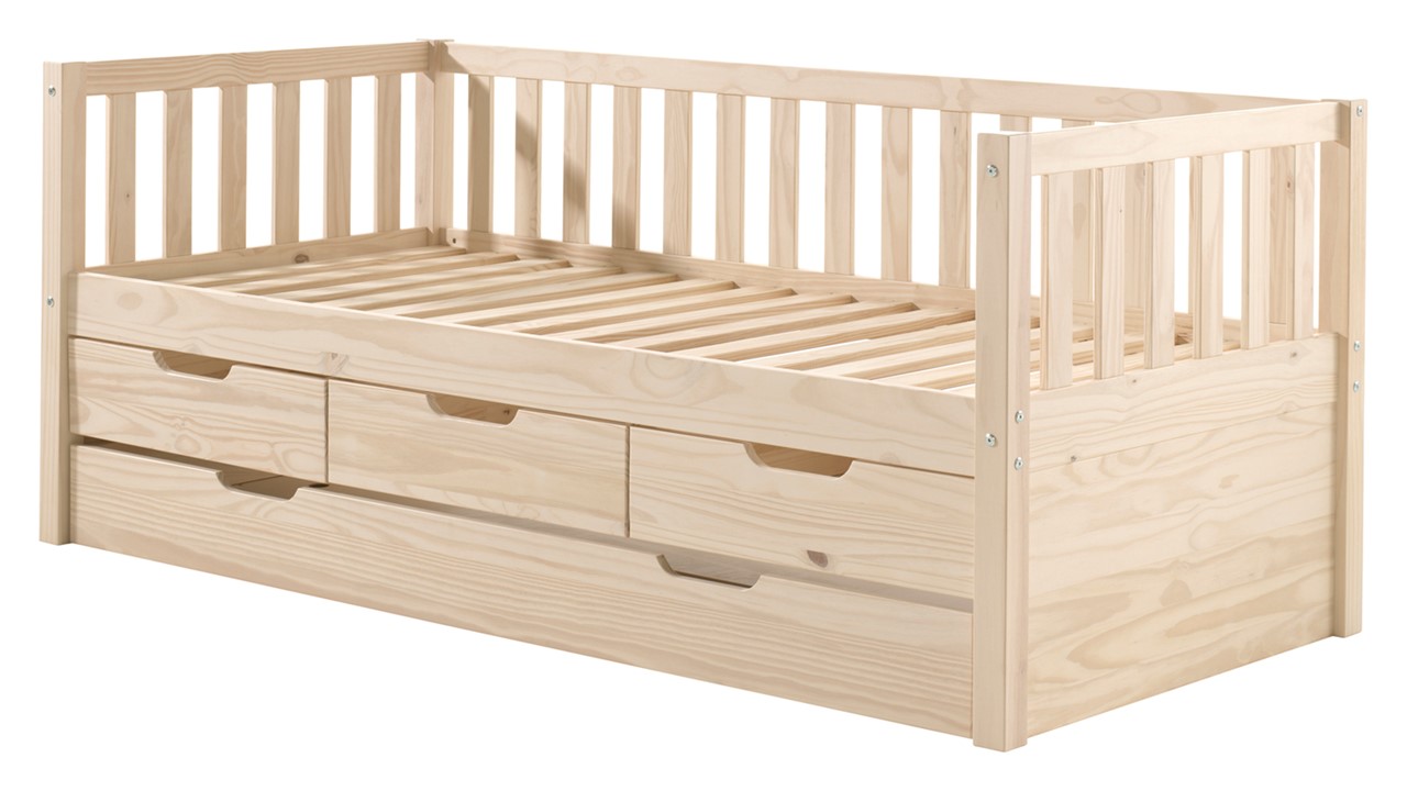 Kajuitbed Fritz met 3 laden en slaaplade naturel