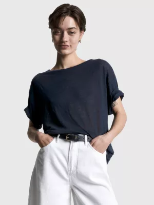 Camiseta de linho puro com modelagem relaxada