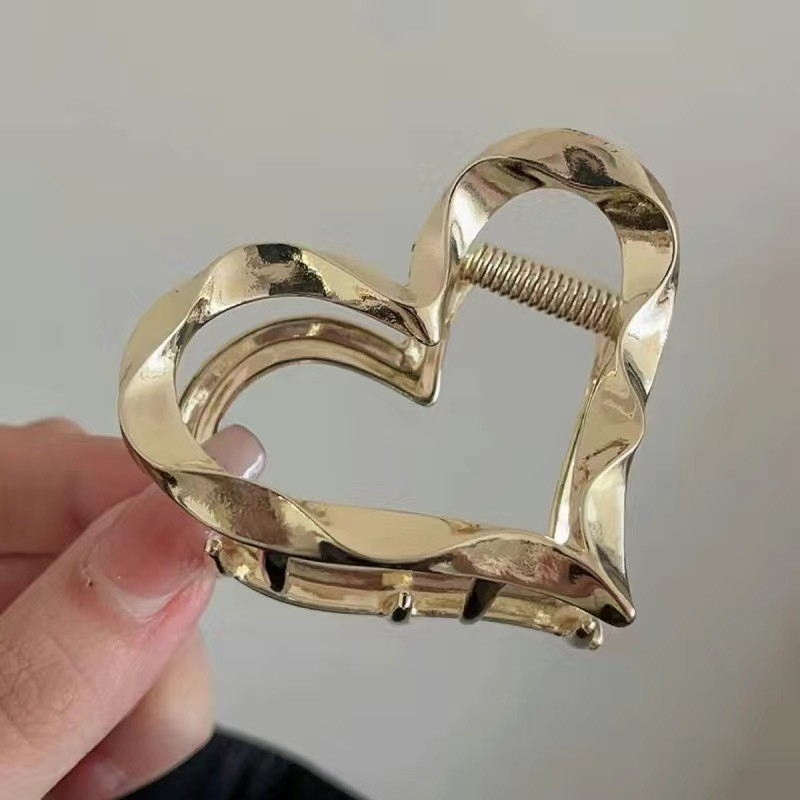 (6x5cm) Haarspange Klammer Metall Krallen Clip Haar Accessoire Herz - Gold